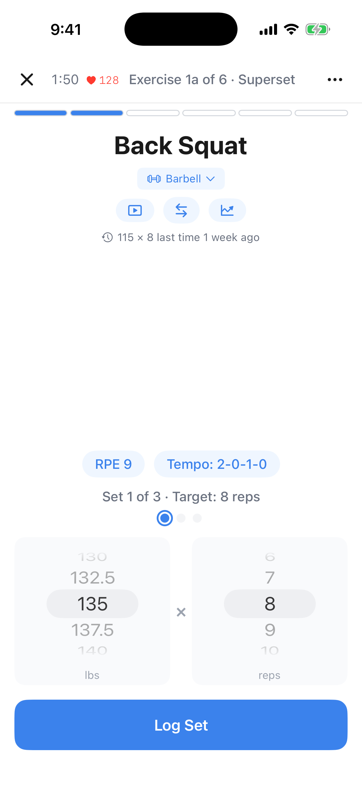 Logging a set mid-workout on iPhone
